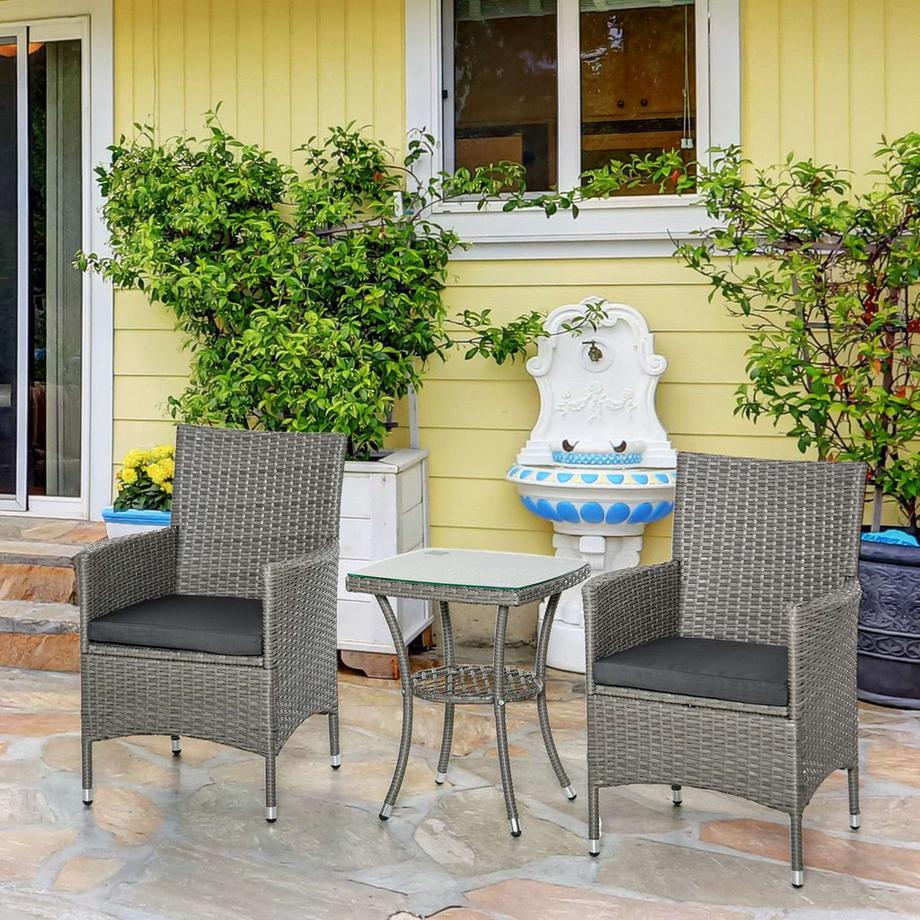 Northio Rattan Gartenmöbel Set Mit Beistelltisch Bistroset 3-Tlg. Balkonmöbel Set Rattan Gartenset Sitzgarnitur Polyrattan+Stahl 60X58,5X89,5 Cm  