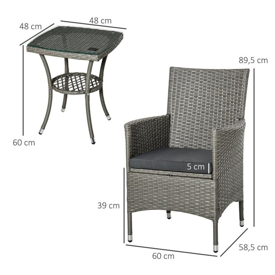 Northio Rattan Gartenmöbel Set Mit Beistelltisch Bistroset 3-Tlg. Balkonmöbel Set Rattan Gartenset Sitzgarnitur Polyrattan+Stahl 60X58,5X89,5 Cm  
