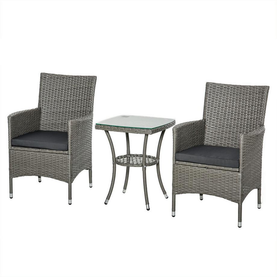 Rattan Gartenmöbel Set Mit Beistelltisch Bistroset 3-Tlg. Balkonmöbel Set Rattan Gartenset Sitzgarnitur Polyrattan+Stahl 60X58,5X89,5 Cm