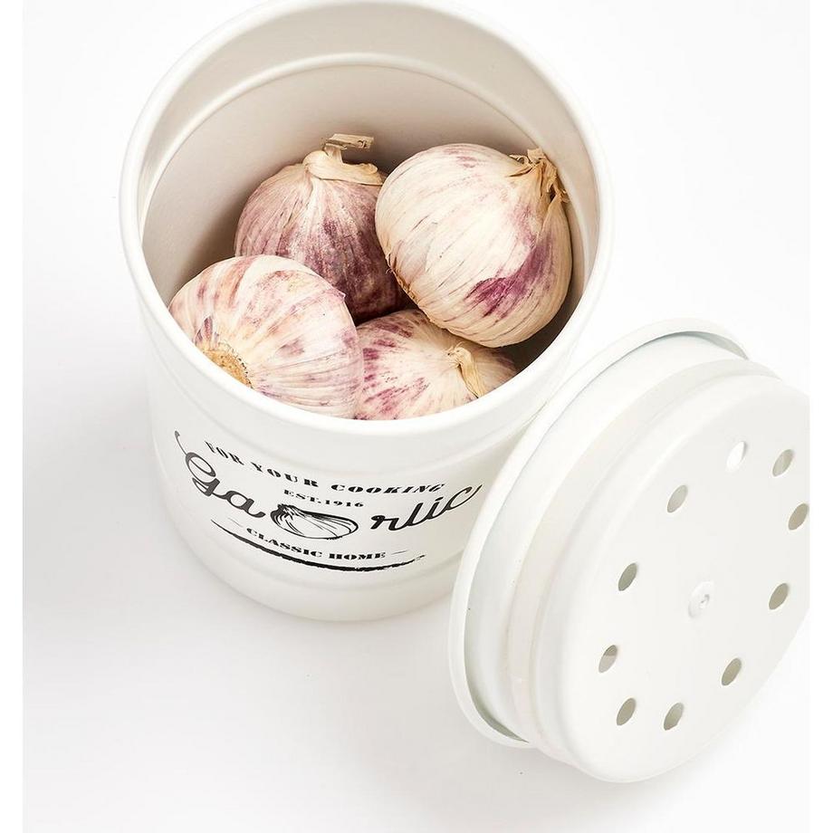 Zeller Present  Knoblauchtopf Vorratstopf Metall weiss ø7.4-9.3x12cm 