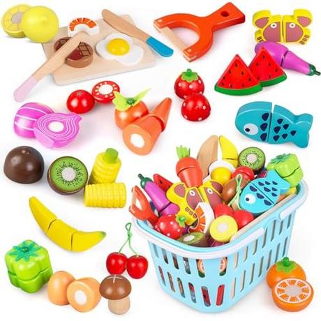 Activity-board  Accessoires de cuisine pour enfants en bois, accessoires de cuisine de jeu, jouets de cuisine en bois, accessoires de cuisine pour enfants, jouets alimentaires, ensemble de coupe de fruits et légumes 