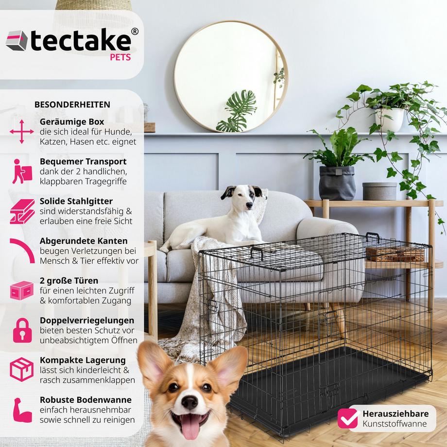 Tectake  Hundekäfig-Gitterbox Luna klappbar, mit 2 Tragegriffen robuste Stahlgitter 