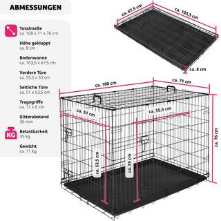 Tectake  Hundekäfig-Gitterbox Luna, klappbar, mit 2 Türen 