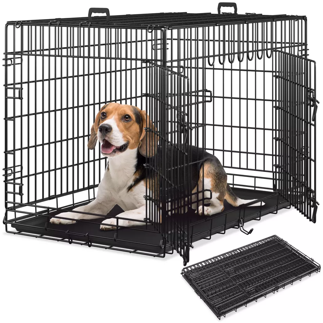 Tectake - Hundekäfig-Gitterbox Luna klappbar, mit 2 Tragegriffen robuste Stahlgitter, 108x71x76cm, Charcoal Black