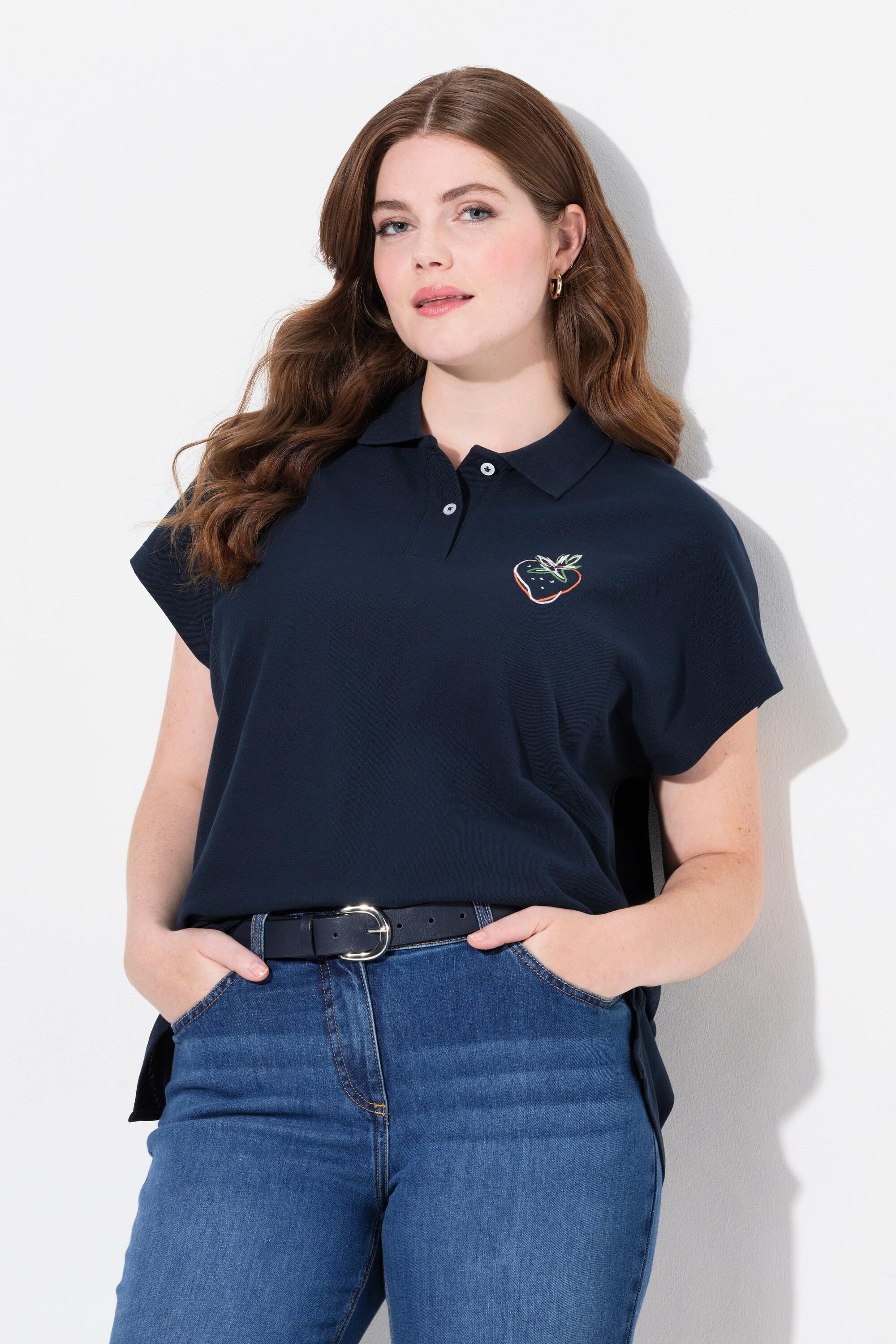 Ulla Popken  Poloshirt, Stickerei, Polokragen, Halbarm, Biobaumwolle 