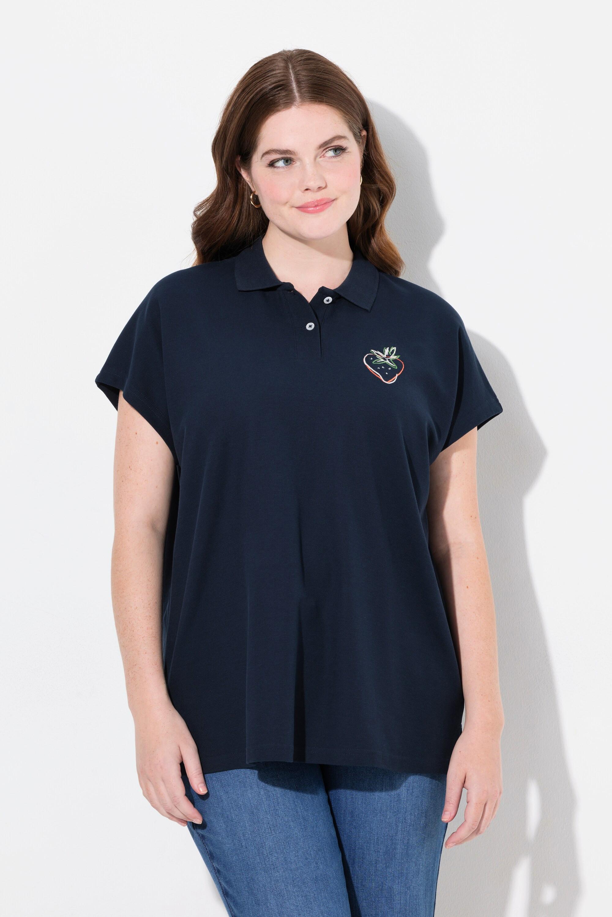 Ulla Popken  Poloshirt, Stickerei, Polokragen, Halbarm, Biobaumwolle 