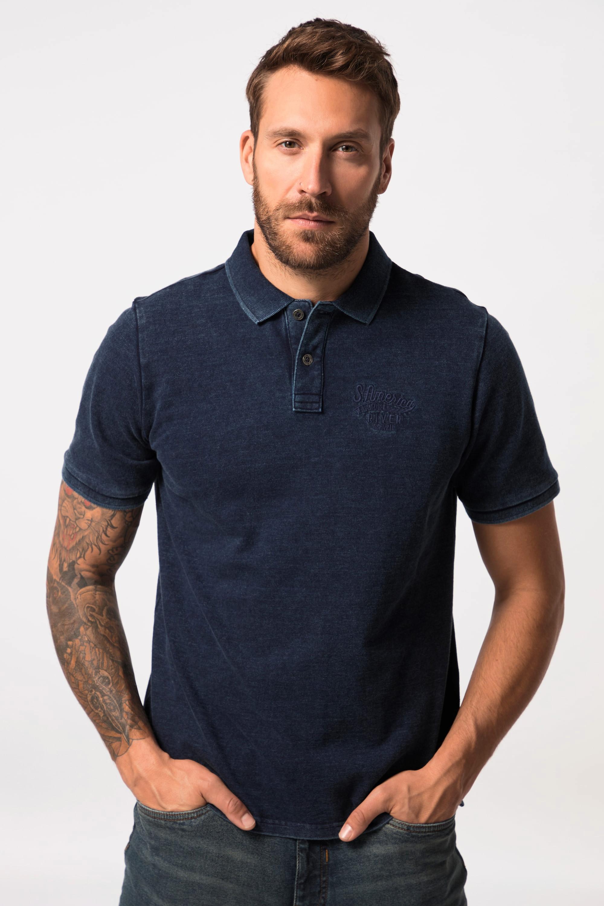 JP1880  Maglia polo di piqué dal look Vintage Indigo e mezze maniche blue denim 