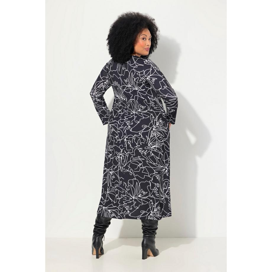 Ulla Popken Abito in jersey A-line Scollo rettangolare Maniche lunghe con tasche  