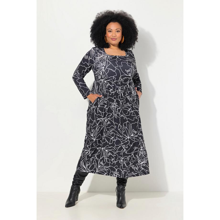 Ulla Popken Abito in jersey A-line Scollo rettangolare Maniche lunghe con tasche  