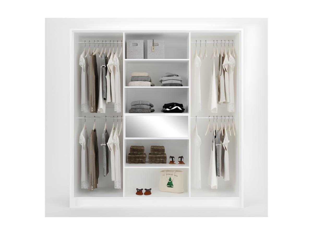 Vente-unique Armoire 6 portes et 1 tiroir - Avec miroir  - L200 cm - Blanc - ZADIA  