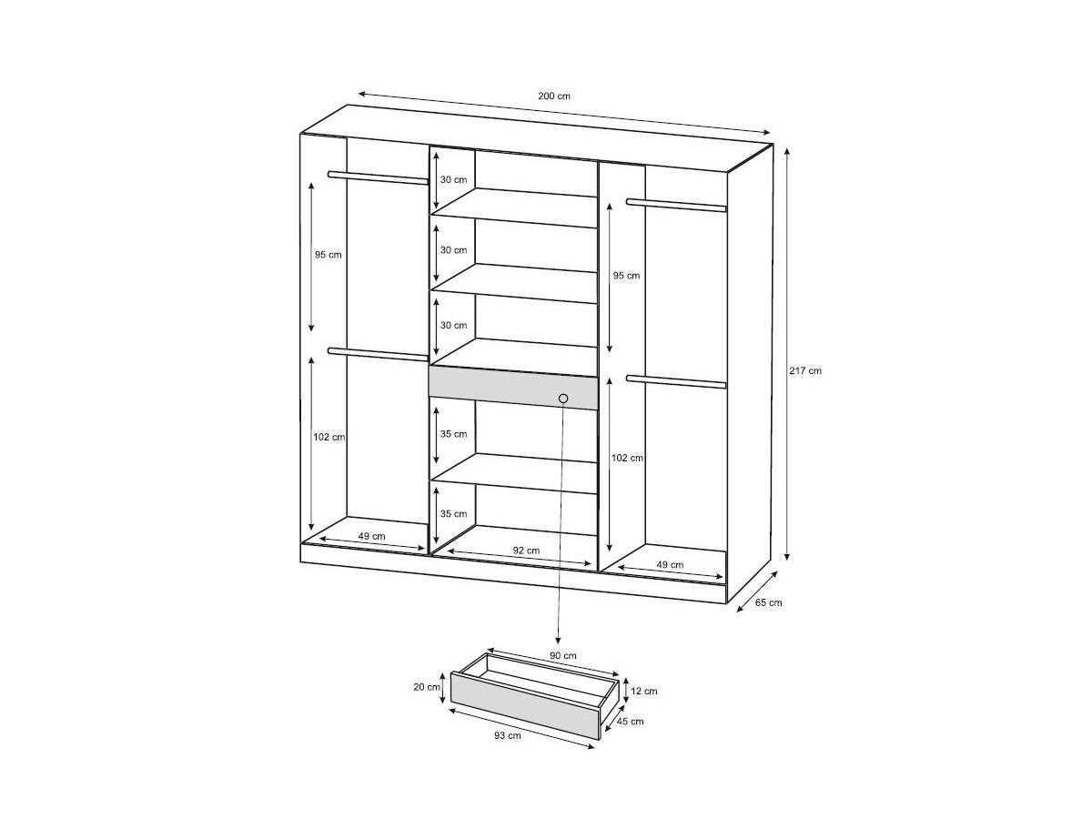 Vente-unique Armoire 6 portes et 1 tiroir - Avec miroir  - L200 cm - Blanc - ZADIA  