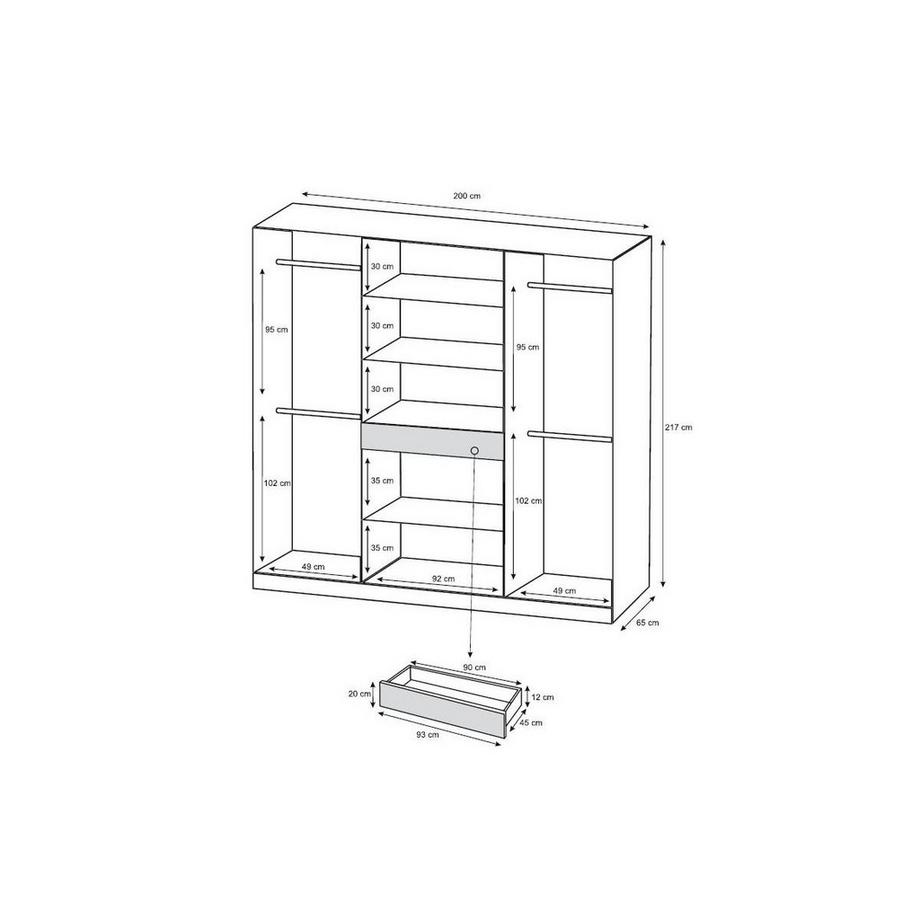 Vente-unique Armoire 6 portes et 1 tiroir - Avec miroir  - L200 cm - Blanc - ZADIA  