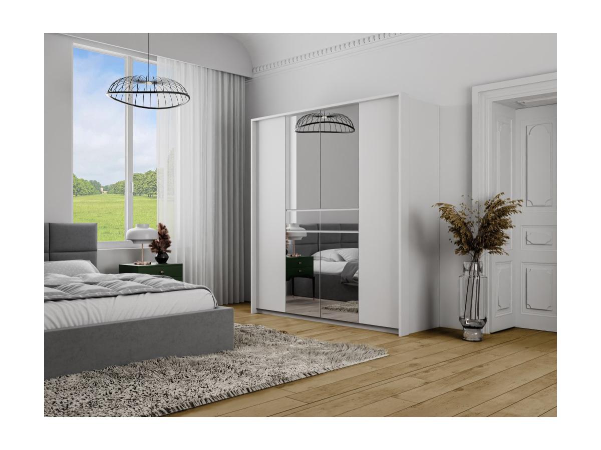 Vente-unique Armoire 6 portes et 1 tiroir - Avec miroir  - L200 cm - Blanc - ZADIA  