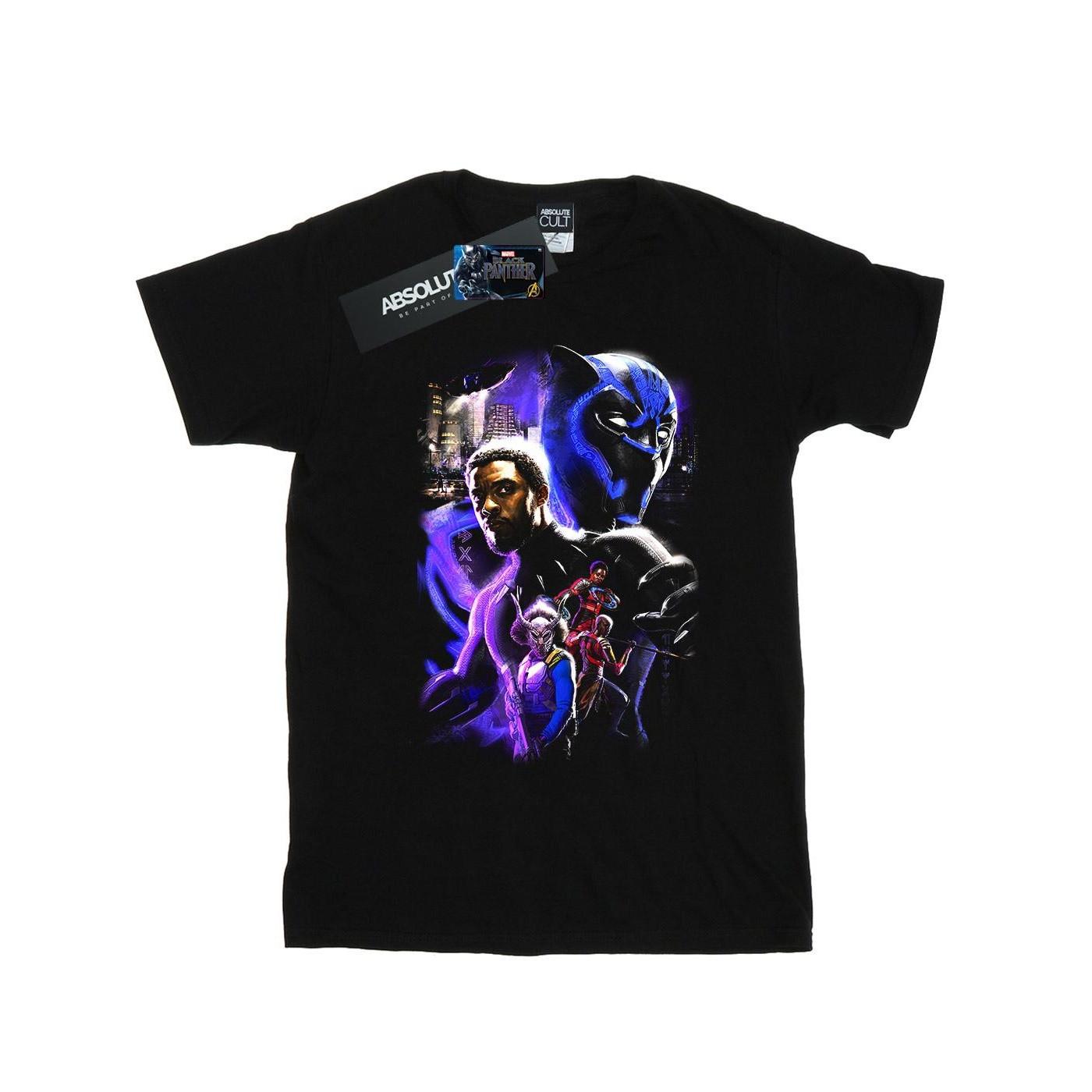 Image of Black Panther Character Montage Tshirt Unisex Schwarz 152-158