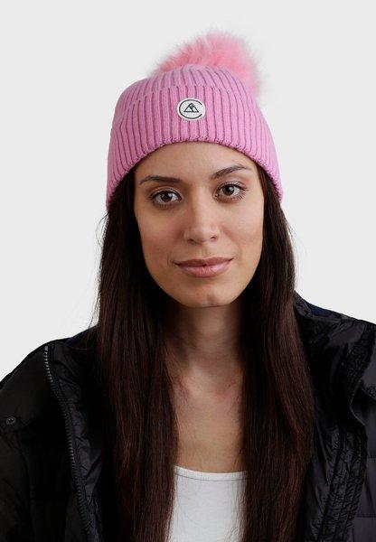 CASH-MERE.CH Kaschmir Rib Mütze mit Bommel  