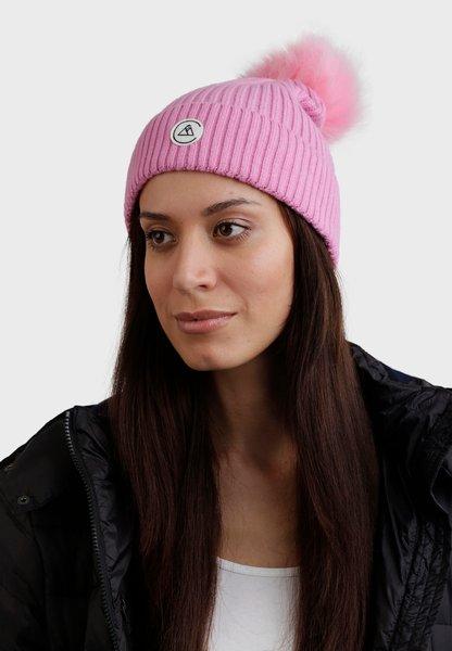 CASH-MERE.CH Kaschmir Rib Mütze mit Bommel  