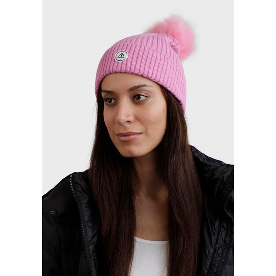 CASH-MERE.CH Kaschmir Rib Mütze mit Bommel  