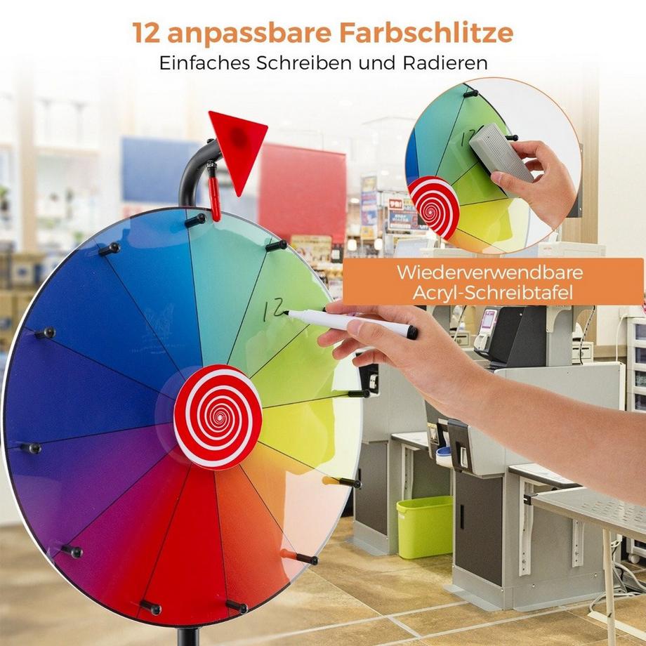 B2X  Ø 40 cm Glücksrad mit Dreibein-Bodenständer Höhenverstellbares Preisrad mit Ablage 