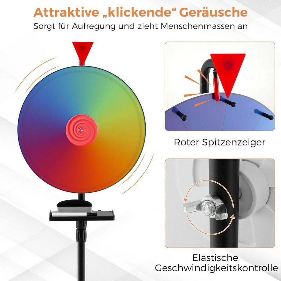 B2X  Ø 40 cm Glücksrad mit Dreibein-Bodenständer Höhenverstellbares Preisrad mit Ablage 