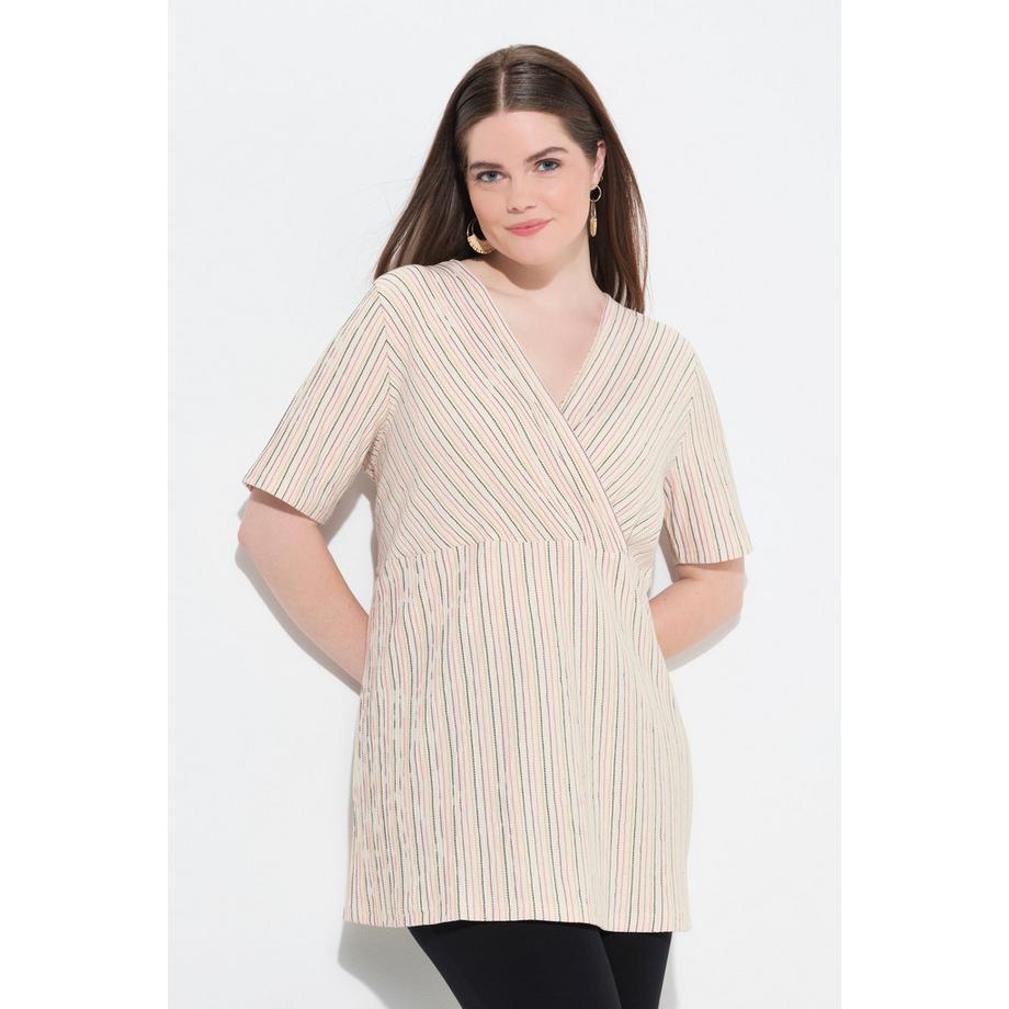 Ulla Popken T-shirt Effetto Incrociato Scollo a V Mezze Maniche Cotone Biologico  