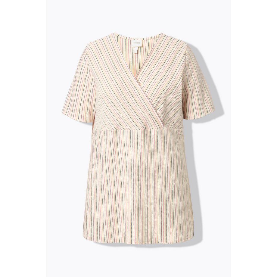 Ulla Popken T-shirt Effetto Incrociato Scollo a V Mezze Maniche Cotone Biologico  