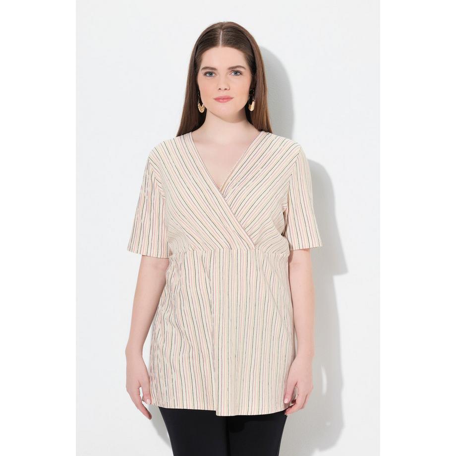 Ulla Popken T-shirt Effetto Incrociato Scollo a V Mezze Maniche Cotone Biologico  