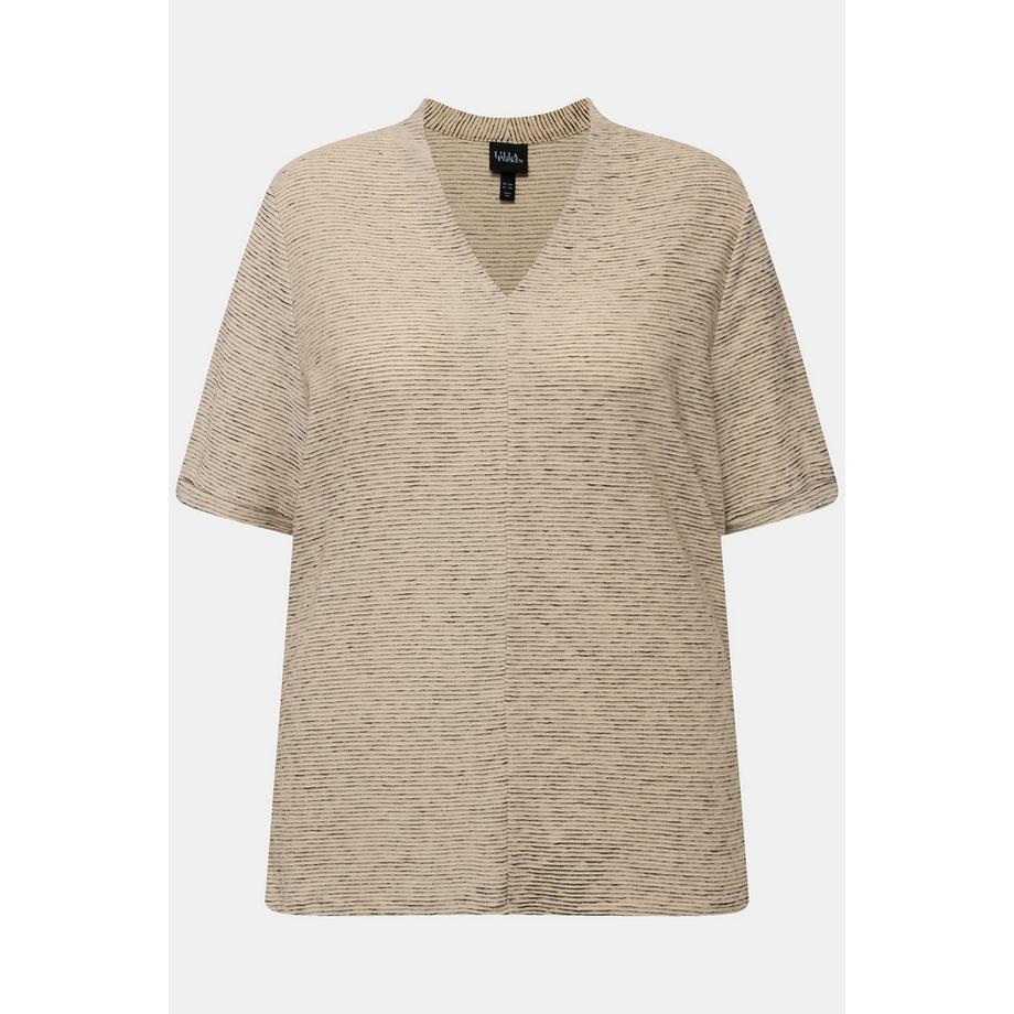 Ulla Popken Struktur V-Ausschnitt Halbarm Sweatshirt  