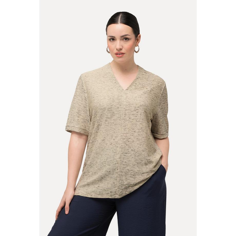 Ulla Popken Struktur V-Ausschnitt Halbarm Sweatshirt  