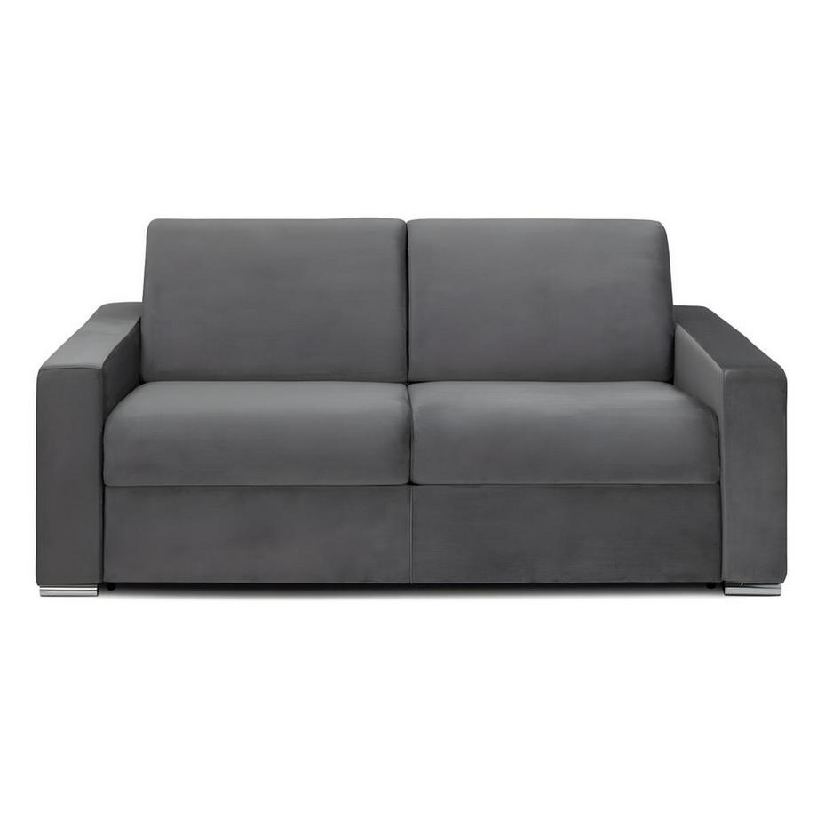 Vente-unique Schlafsofa mit Matratze 3-Sitzer Samt - Anthrazit - Liegefläche mit Lattenrost: 140 cm - Matratzenhöhe: 18 cm mit Memory Schaum - CALITO  