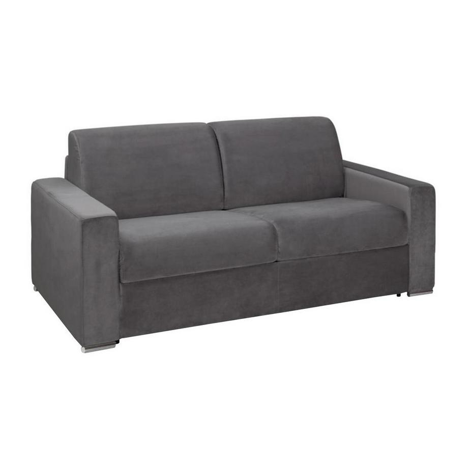 Vente-unique Schlafsofa mit Matratze 3-Sitzer Samt - Anthrazit - Liegefläche mit Lattenrost: 140 cm - Matratzenhöhe: 18 cm mit Memory Schaum - CALITO  