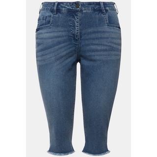 Ulla Popken  Boyfriend-Jeanscapri, Fransensaum, weites Bein 