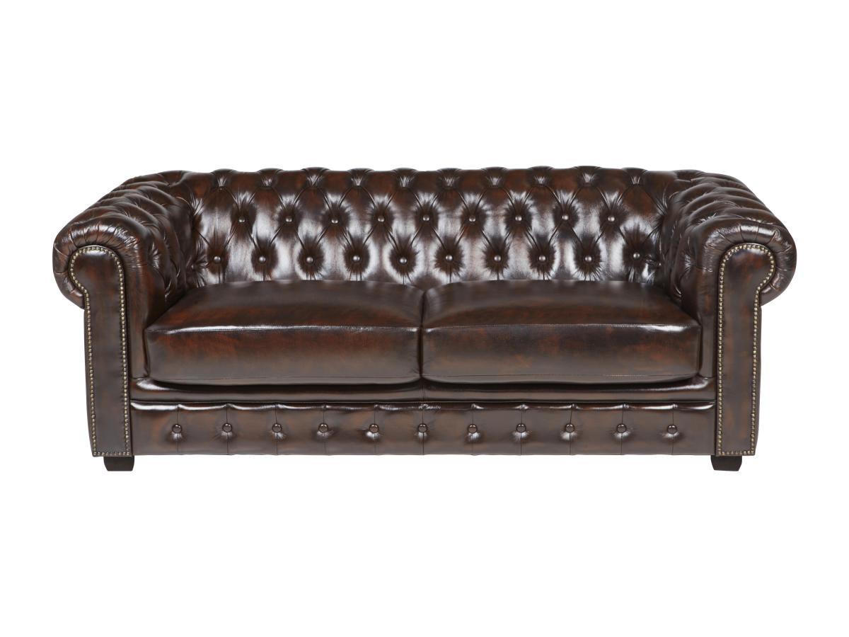 LINEA SOFA Divano Chesterfield a 3 posti 100% pelle di bufalo e con riflessi castani BRENTON  