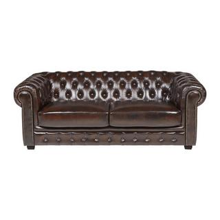LINEA SOFA Divano Chesterfield a 3 posti 100% pelle di bufalo e con riflessi castani BRENTON  