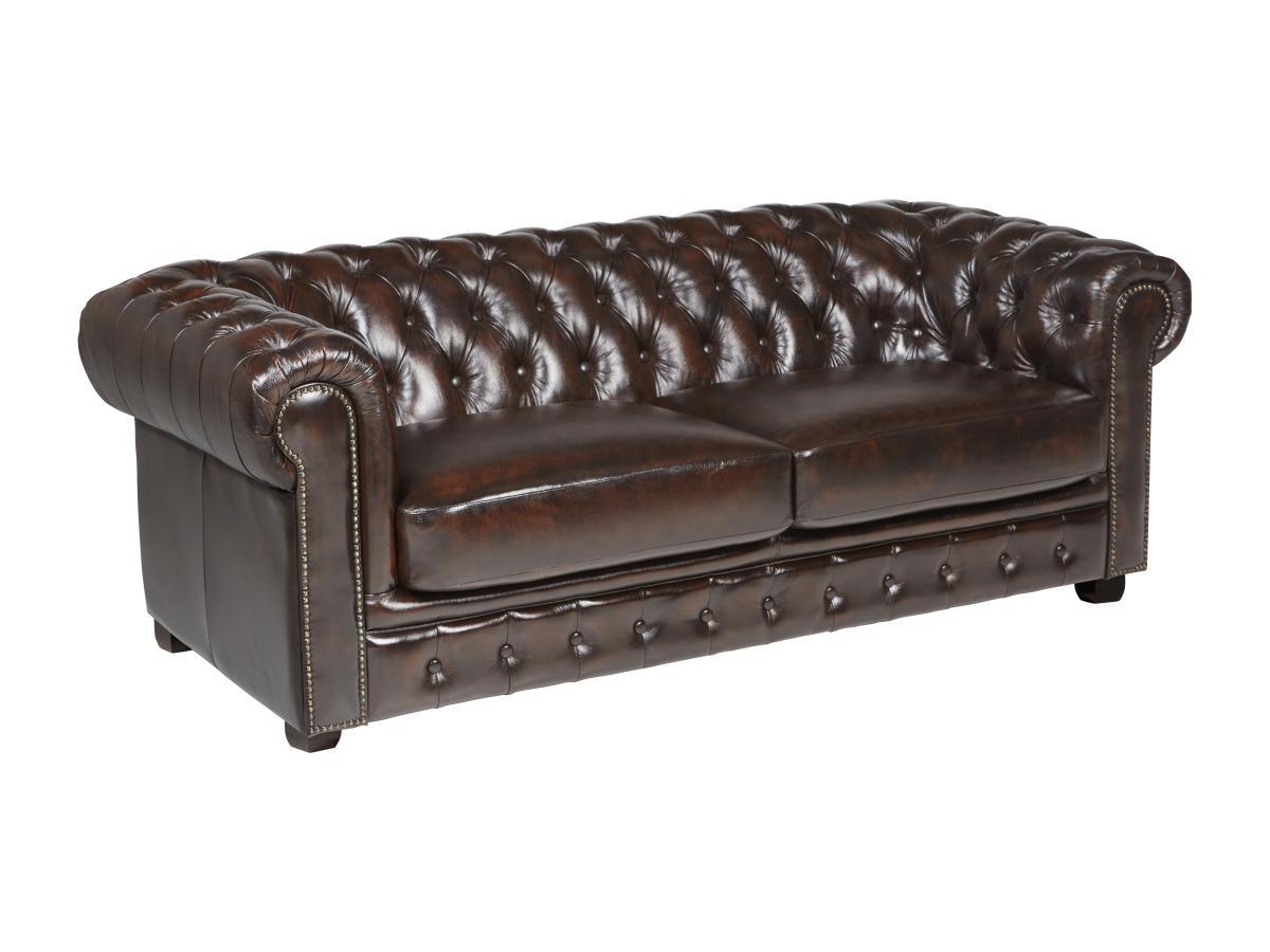 LINEA SOFA Divano Chesterfield a 3 posti 100% pelle di bufalo e con riflessi castani BRENTON  