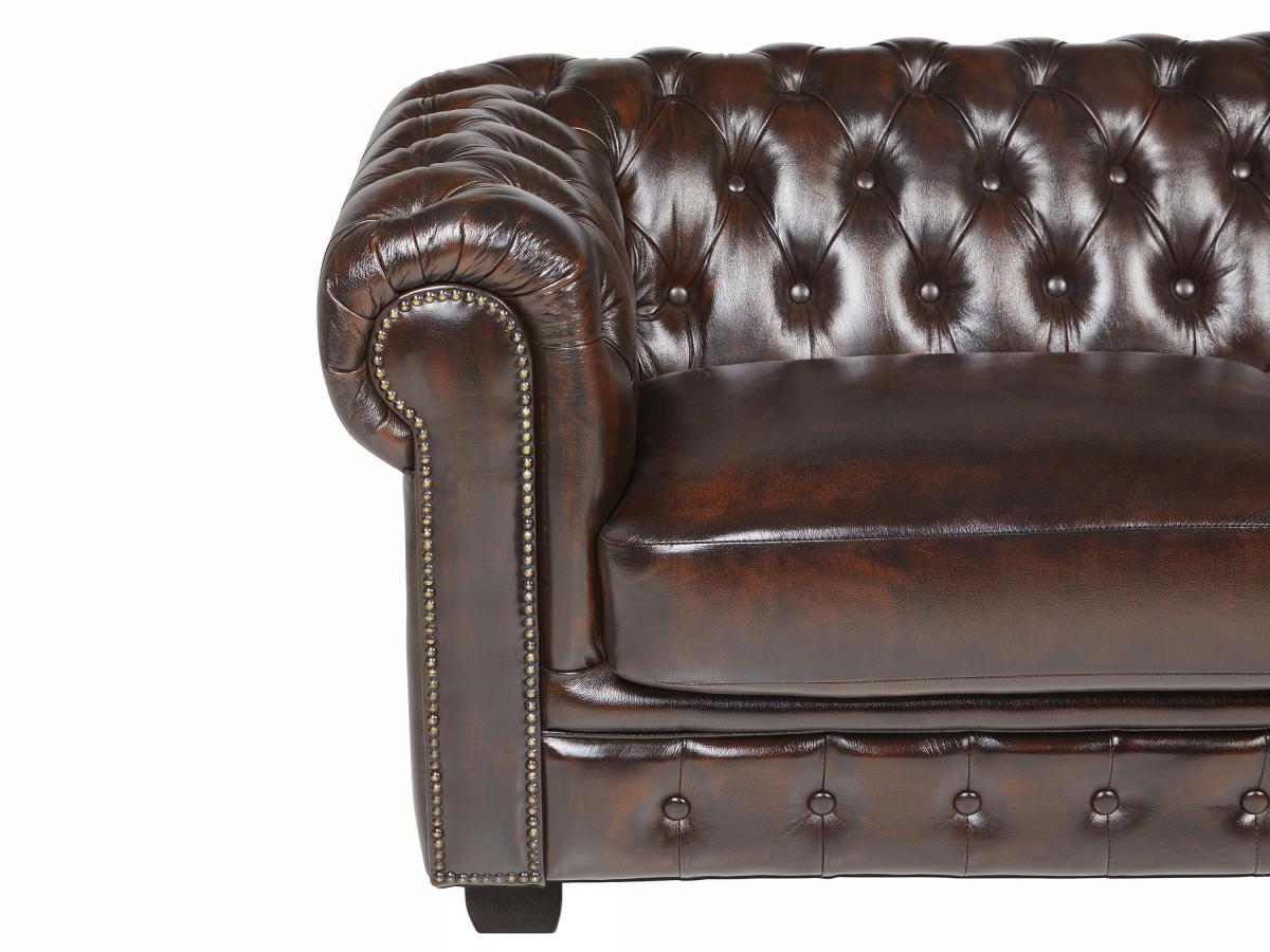 LINEA SOFA Divano Chesterfield a 3 posti 100% pelle di bufalo e con riflessi castani BRENTON  