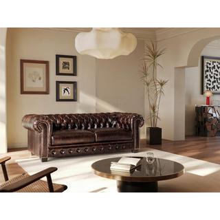 LINEA SOFA Divano Chesterfield a 3 posti 100% pelle di bufalo e con riflessi castani BRENTON  