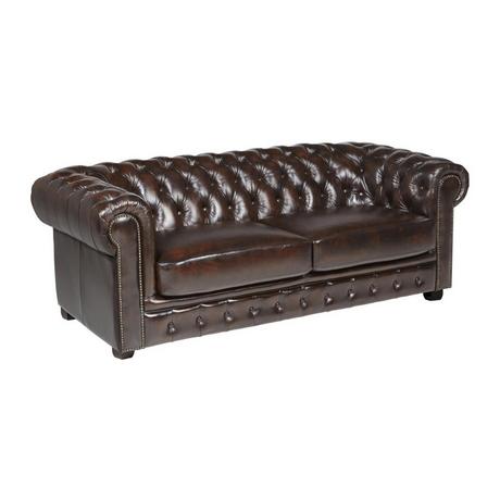 LINEA SOFA Canapé chesterfield 3 places BRENTON 100% cuir de buffle reflets châtains  