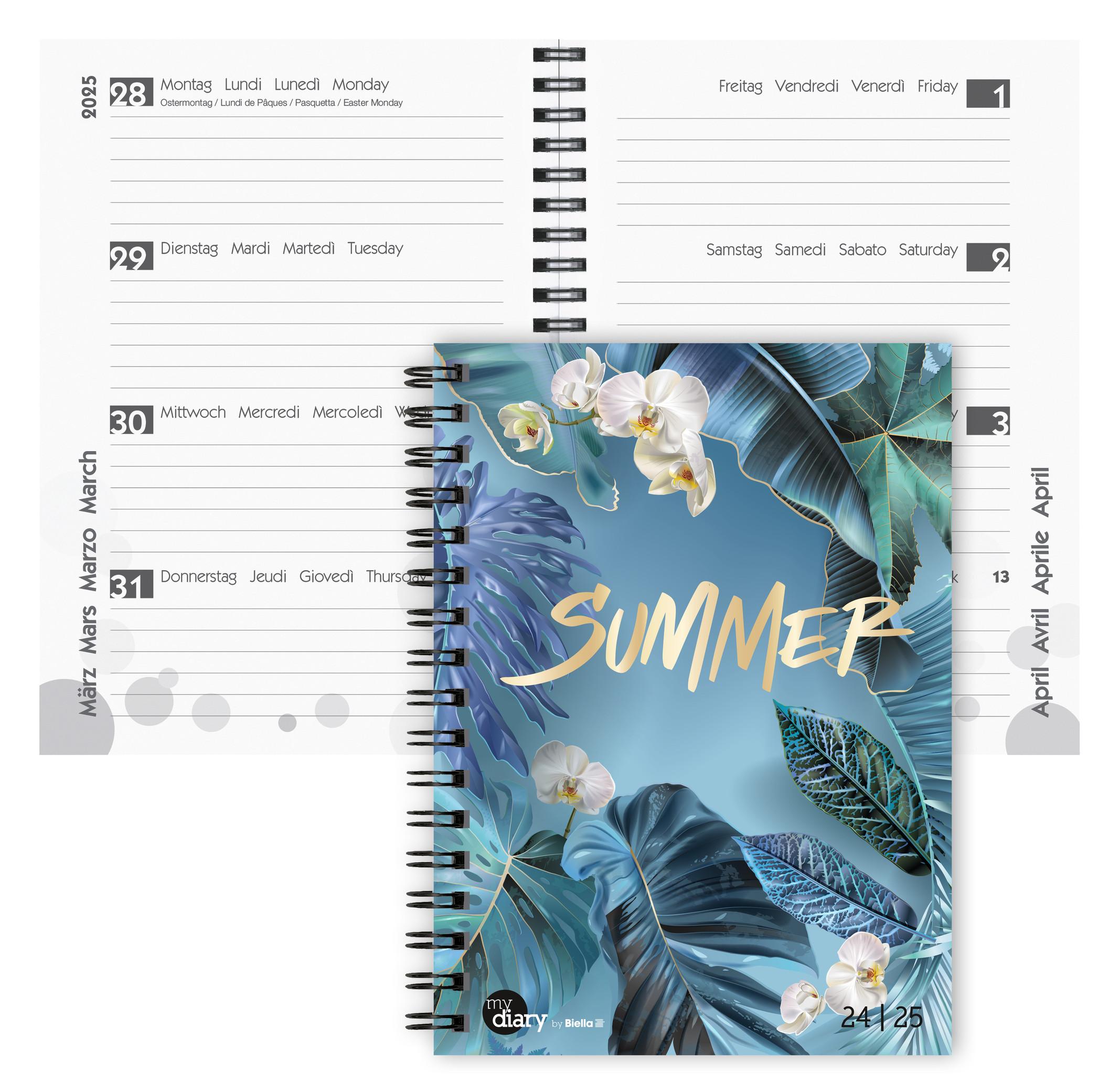 Biella Schüleragenda mydiary A5 Wire-O 3½ Tage pro Seite, Summer  