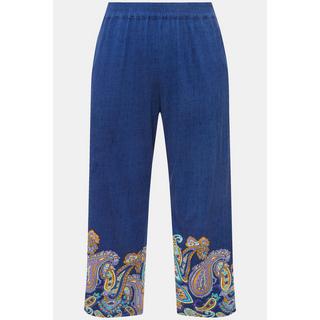 Ulla Popken  Pantalon en jersey 7/8 à jambe droite. Frise cachemire et taille élastique 