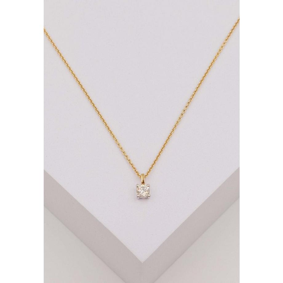 MUAU Schmuck  Solitär Anhänger 4-Griff-Fassung Gelbgold 750 Diamant 0.33ct. Fassung Weissgold 750, 9x5.5mm 