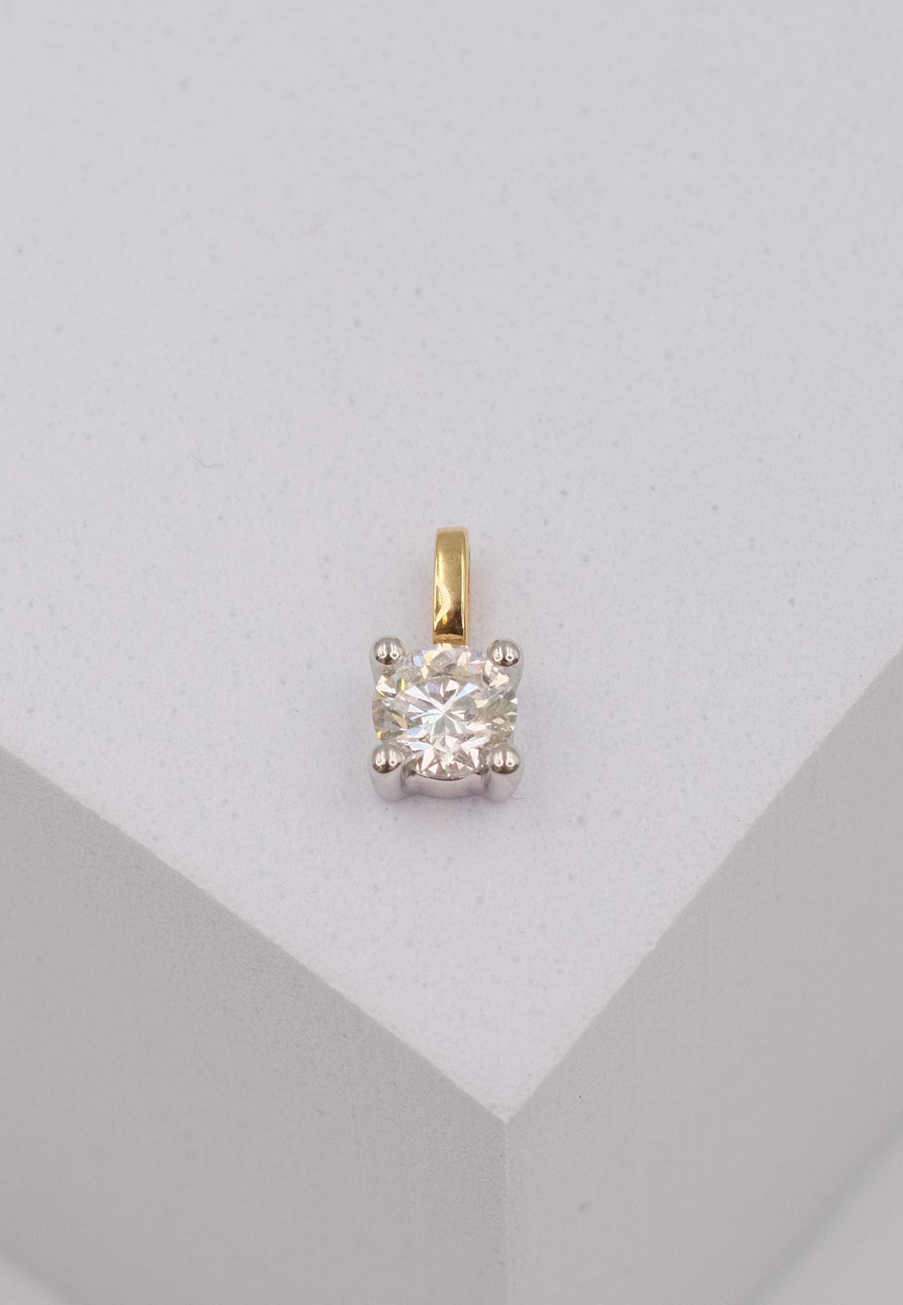 MUAU Schmuck  Solitär Anhänger 4-Griff-Fassung Gelbgold 750 Diamant 0.33ct. Fassung Weissgold 750, 9x5.5mm 