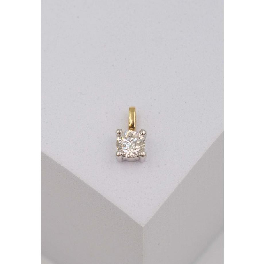 MUAU Schmuck  Solitär Anhänger 4-Griff-Fassung Gelbgold 750 Diamant 0.33ct. Fassung Weissgold 750, 9x5.5mm 