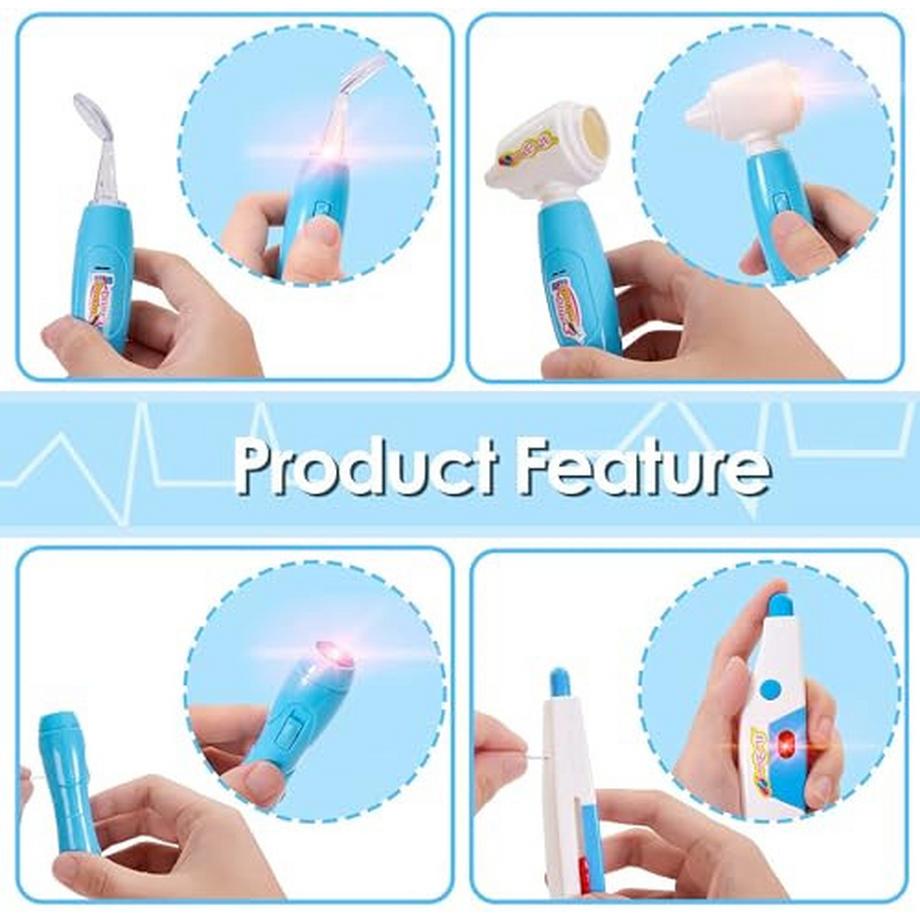 Activity-board  Arztkoffer Kinder mit Zubehör Stethoskop, Spritze, Arztkittel, Doktorkoffer Zahnarzt Spielzeug 