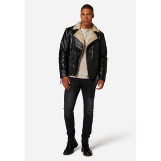 RICANO  Veste en cuir pour homme Harlem - Style Biker avec doublure en fourrure 