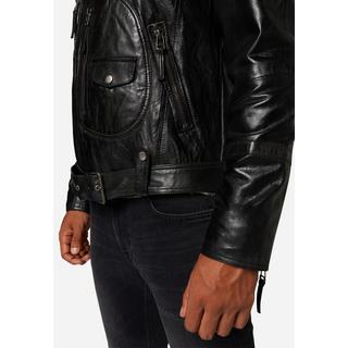 RICANO  Veste en cuir pour homme Harlem - Style Biker avec doublure en fourrure 