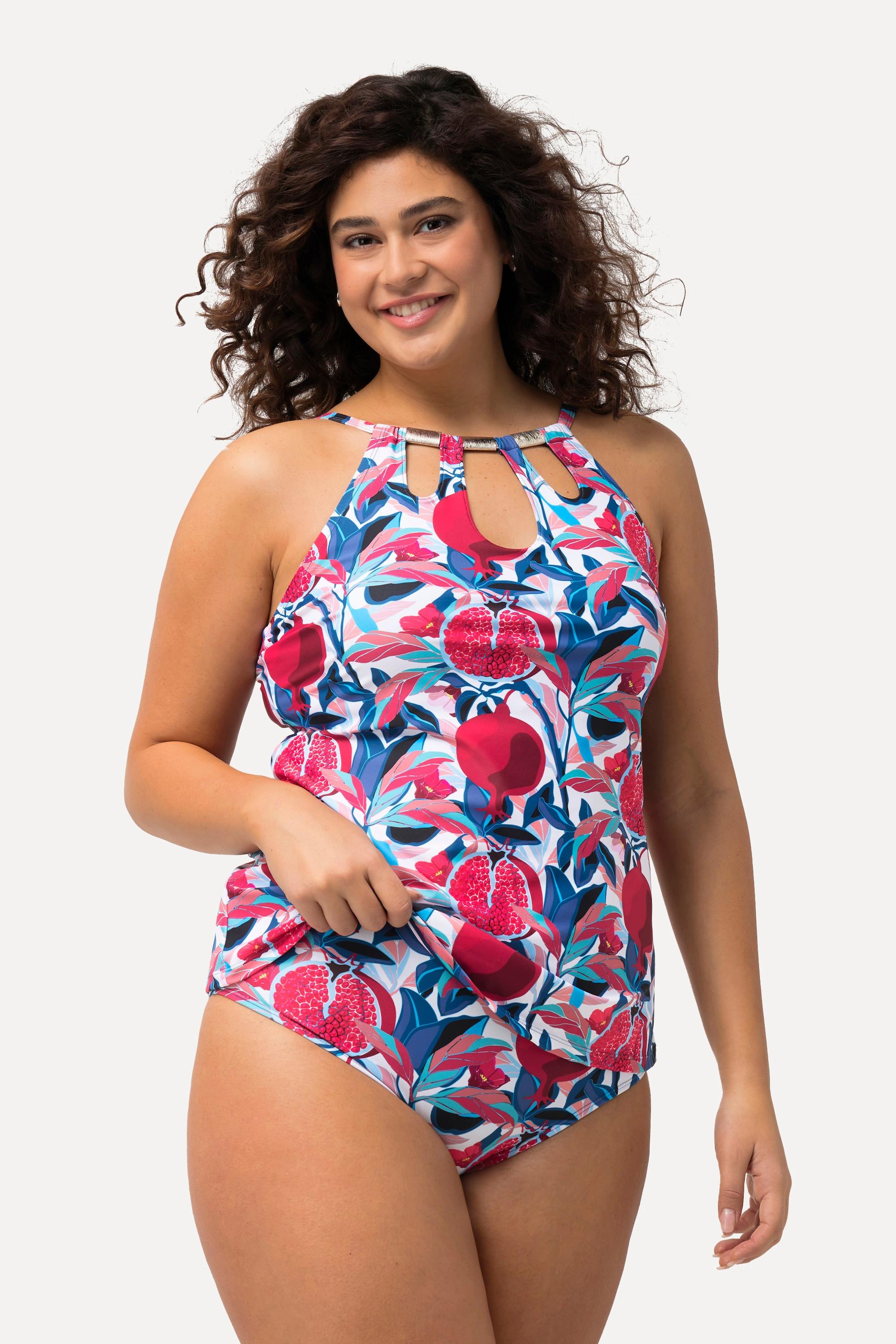 Ulla Popken  Tankini con aperture, pallini, coppe morbide e decorazioni con effetto legno 