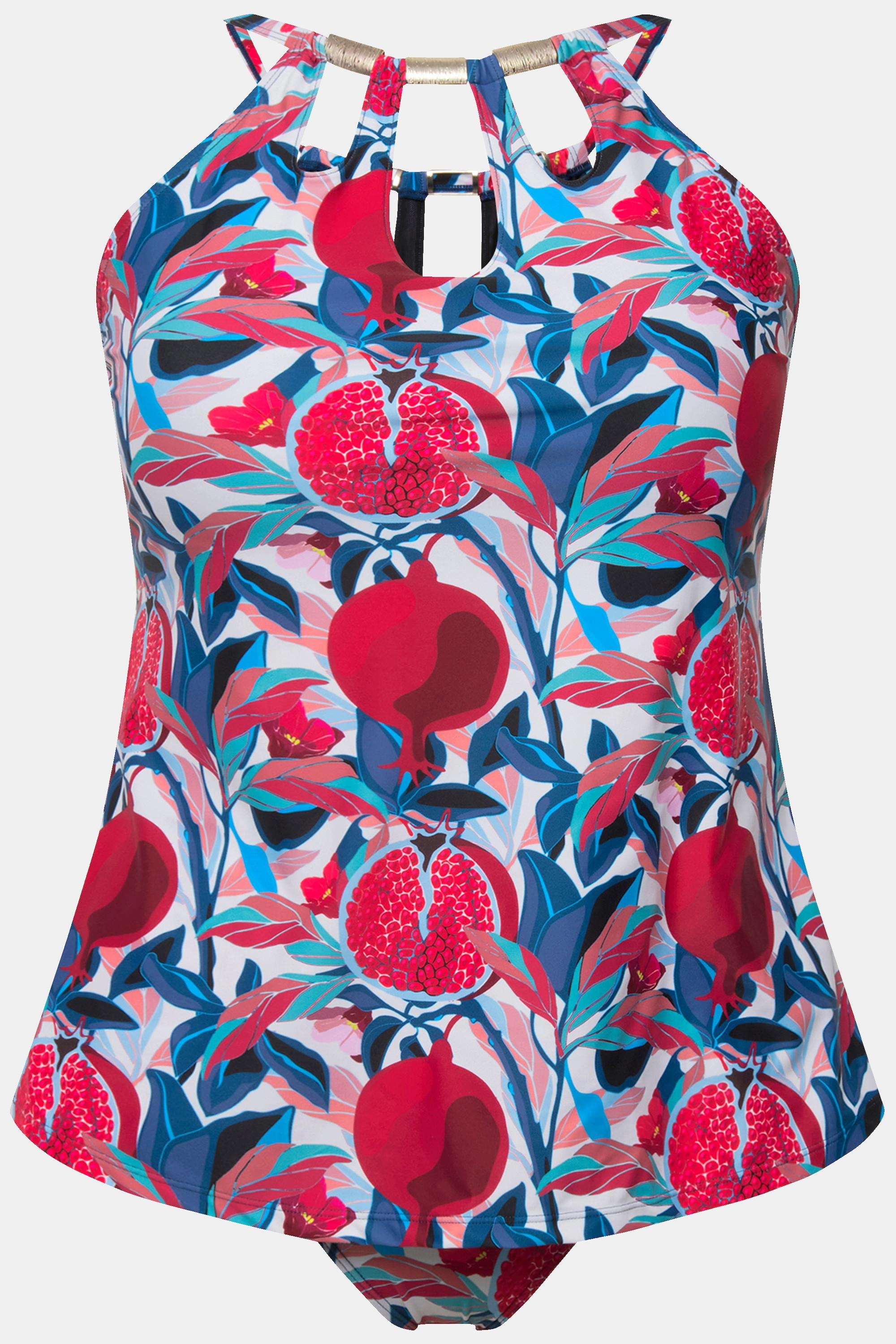 Ulla Popken  Tankini con aperture, pallini, coppe morbide e decorazioni con effetto legno 