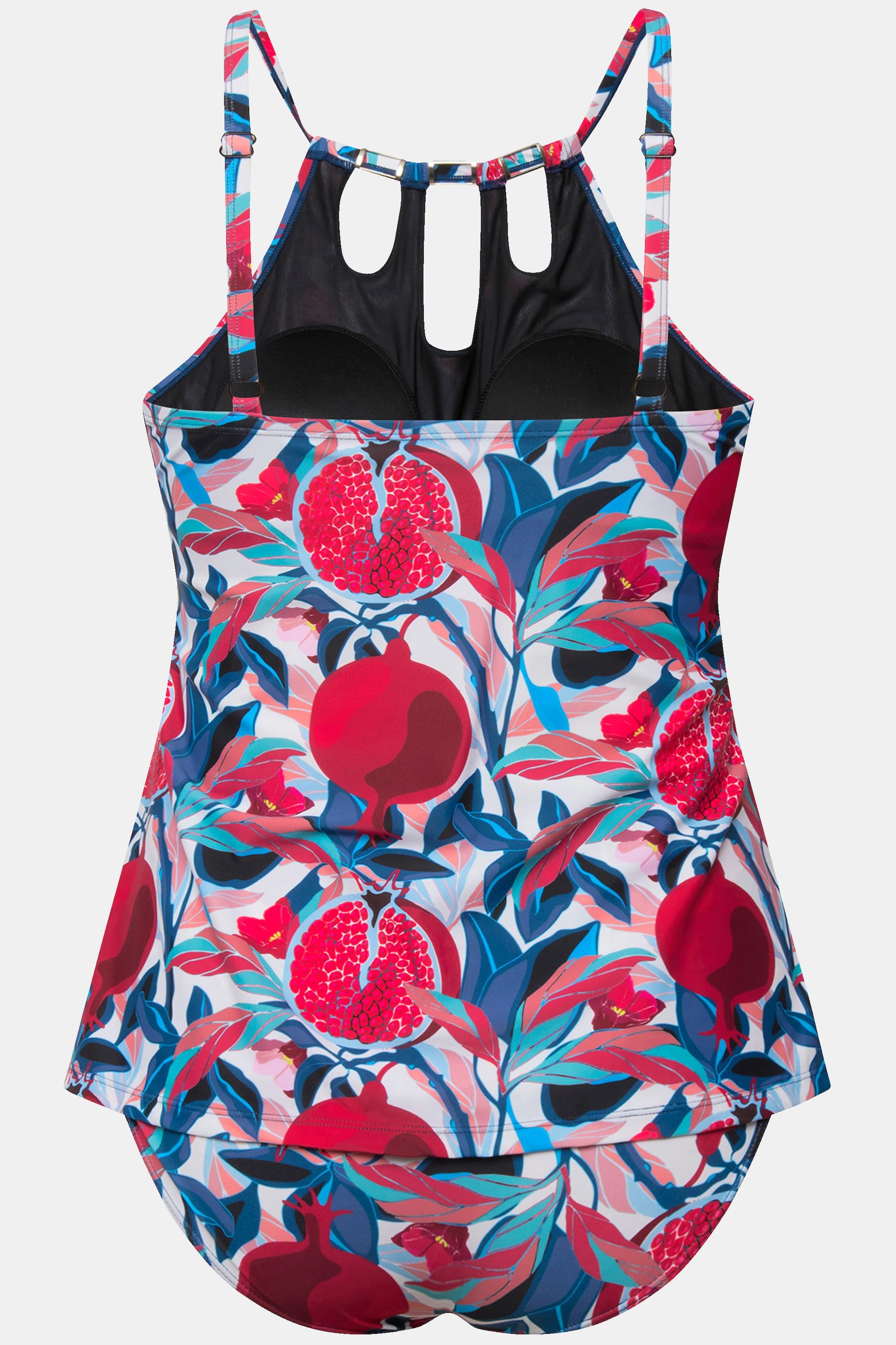 Ulla Popken  Tankini con aperture, pallini, coppe morbide e decorazioni con effetto legno 