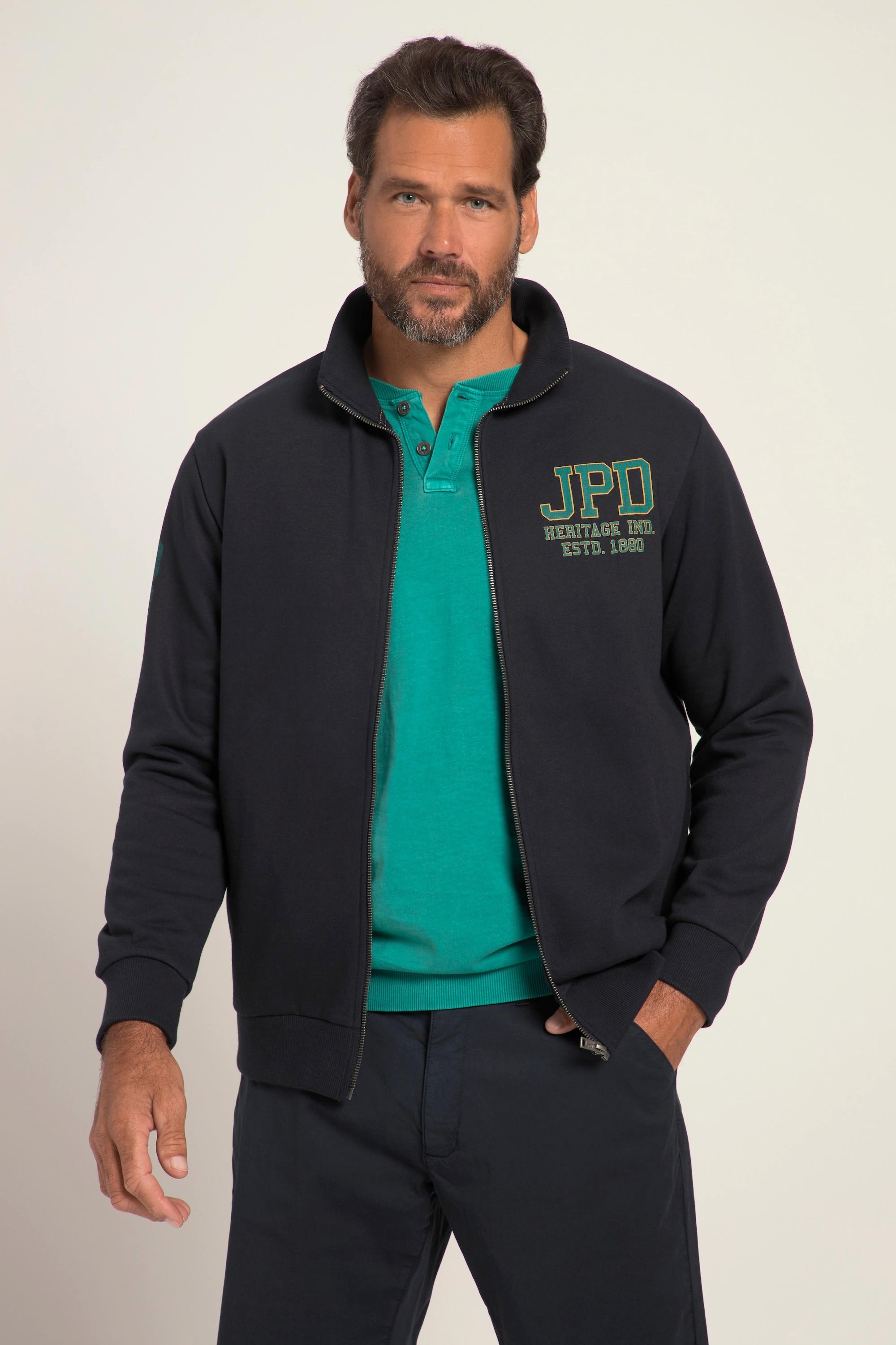 JP1880  Giacca felpata con zip e colletto alto, caldissima e confortevole blu scuro 