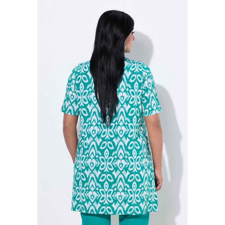 Ulla Popken Slinky Longshirt Florales Design V-Ausschnitt Halbarm  